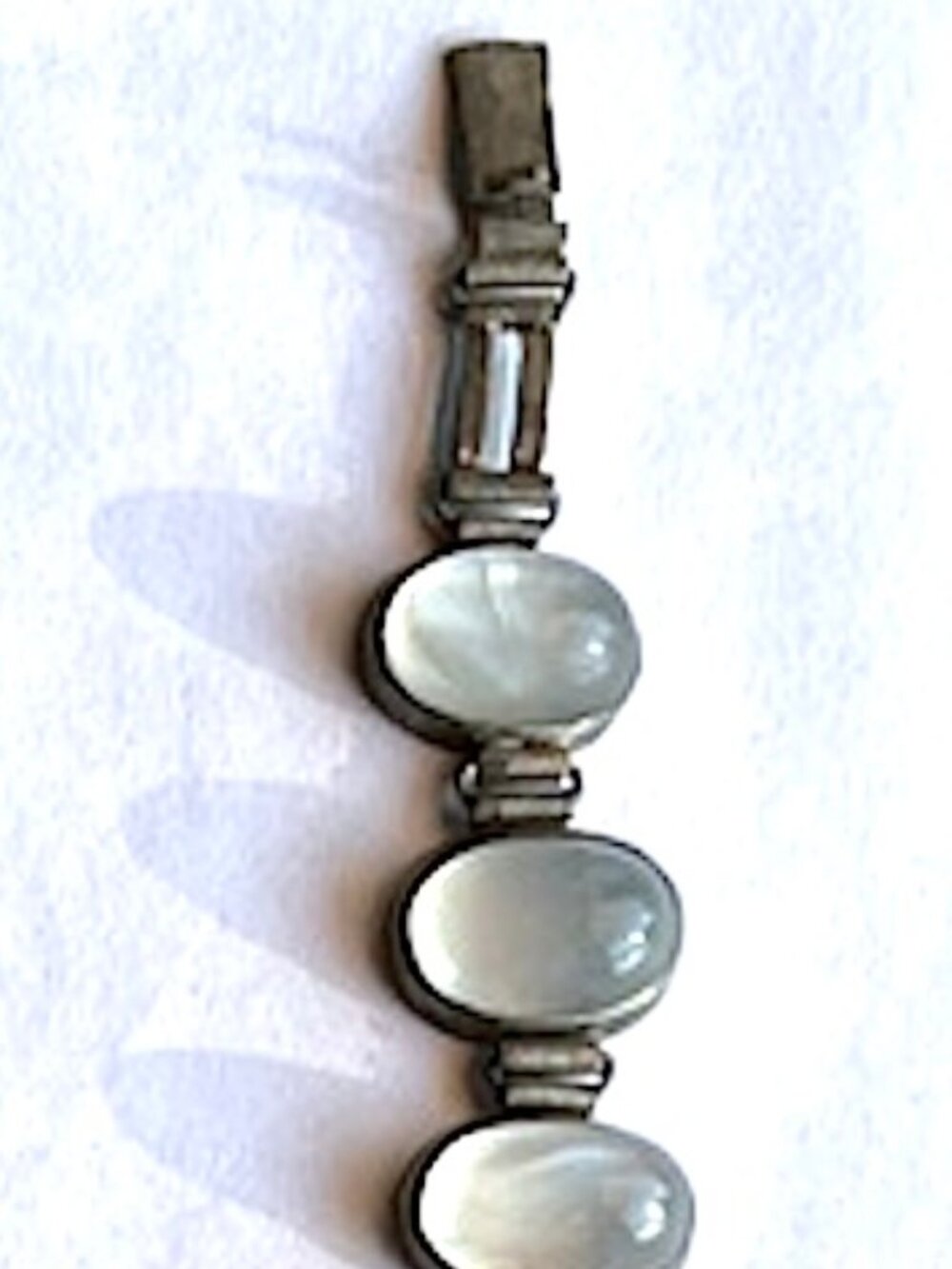 Vintage Silver Tone Moonstone Opalite Cabochon Bracelet 7 7/16" L - Picture 3 of 16